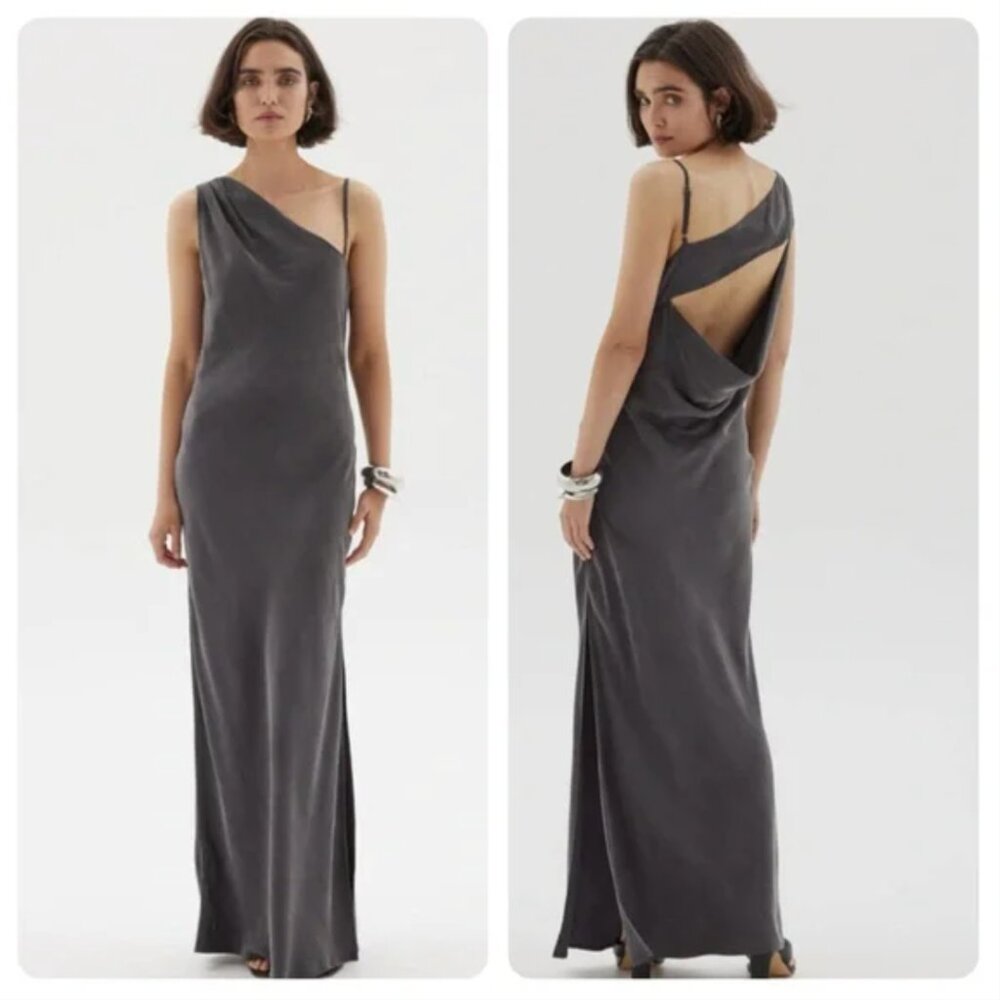 Sovere Australia | Isla Asymmetrical Maxi Dress in Graphite Gray | Size Small